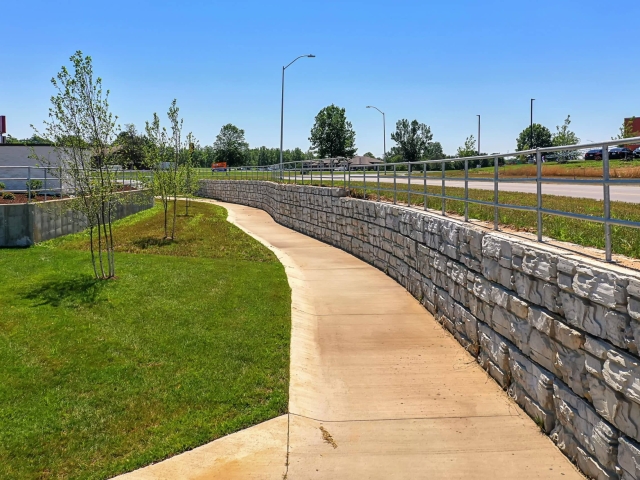 Big block retaining wall for stormwater conveyance.
